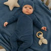 Maniere Velour Wrap Boys Footie and Beanie, Navy