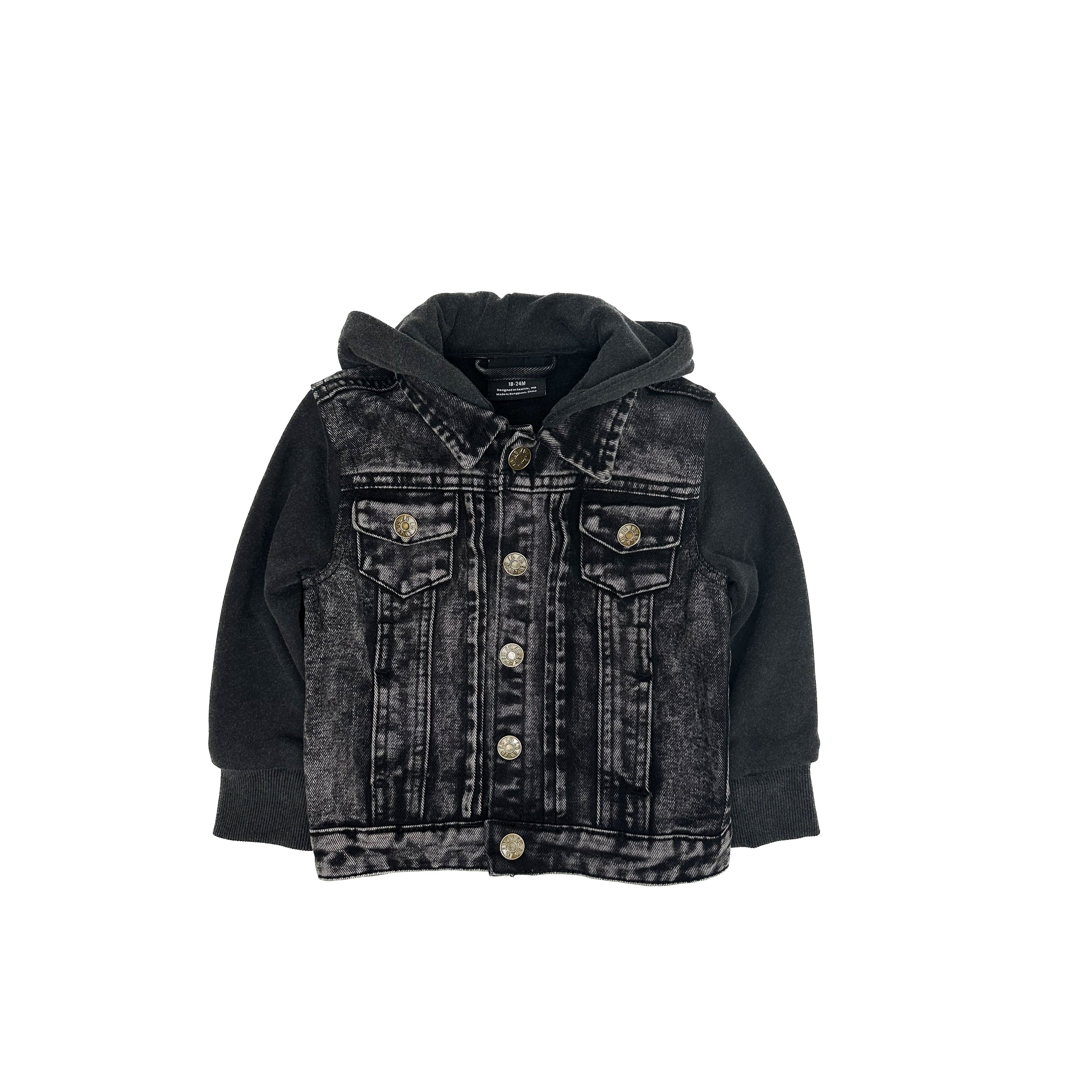 Little Bipsy Washed Hooded Denim Jacket, Black – Maison Baby & Kids