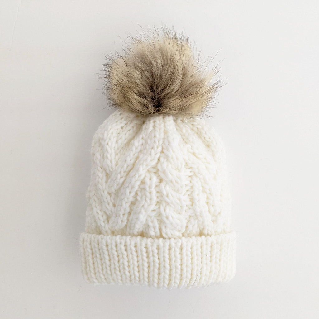 Huggalugs Pompom Baby Cable Winter Hat- Loden 0-6m