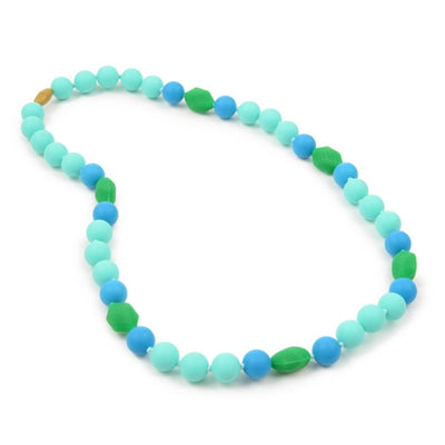 bright blue and green teething necklace for mom